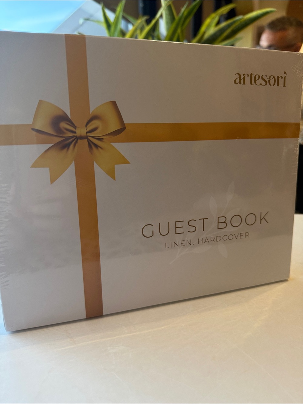 Artesori Gold Ribbon Guest Book - Linen Hardcover Mint Green